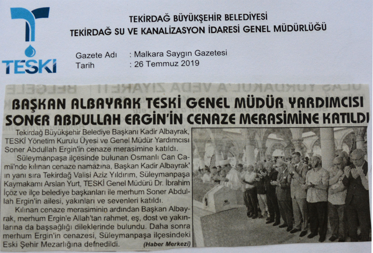 Başkan Albayrak TESKİ Genel Müdür Yardımcısı Soner Abdullah Ergin'in Cenaze Merasimine Katıldı (Malkara Saygın)