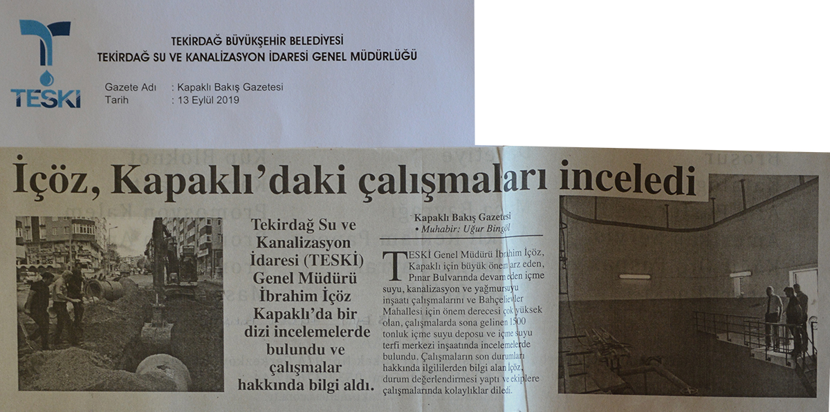 İçöz, Kapaklı'daki Çalışmaları İnceledi (Kapaklı Bakış Gazetesi)