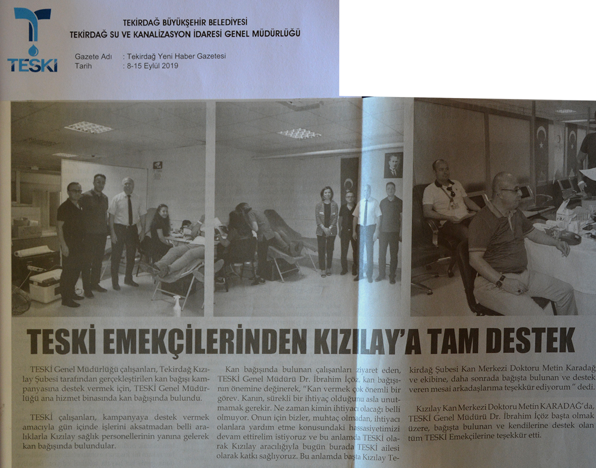 TESKİ Emekçilerinden Kızılay'a Tam Destek (Tekirdağ Yeni Haber Gazetesi)